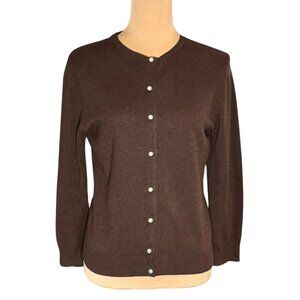 Y2K Moda International Cashmere Cardigan Sz.M Brown Pearl Buttons Coquette